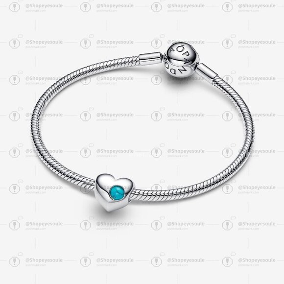 Pandora Engravable Turquoise Blue Stone Heart Charm - Picture 2 of 5